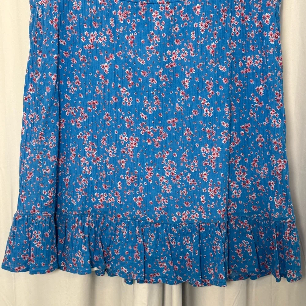 Draper James Lucinda Floral Dress Blue Pink Cotton Ruffle Hem V Neck Women’s L - Picture 11 of 13